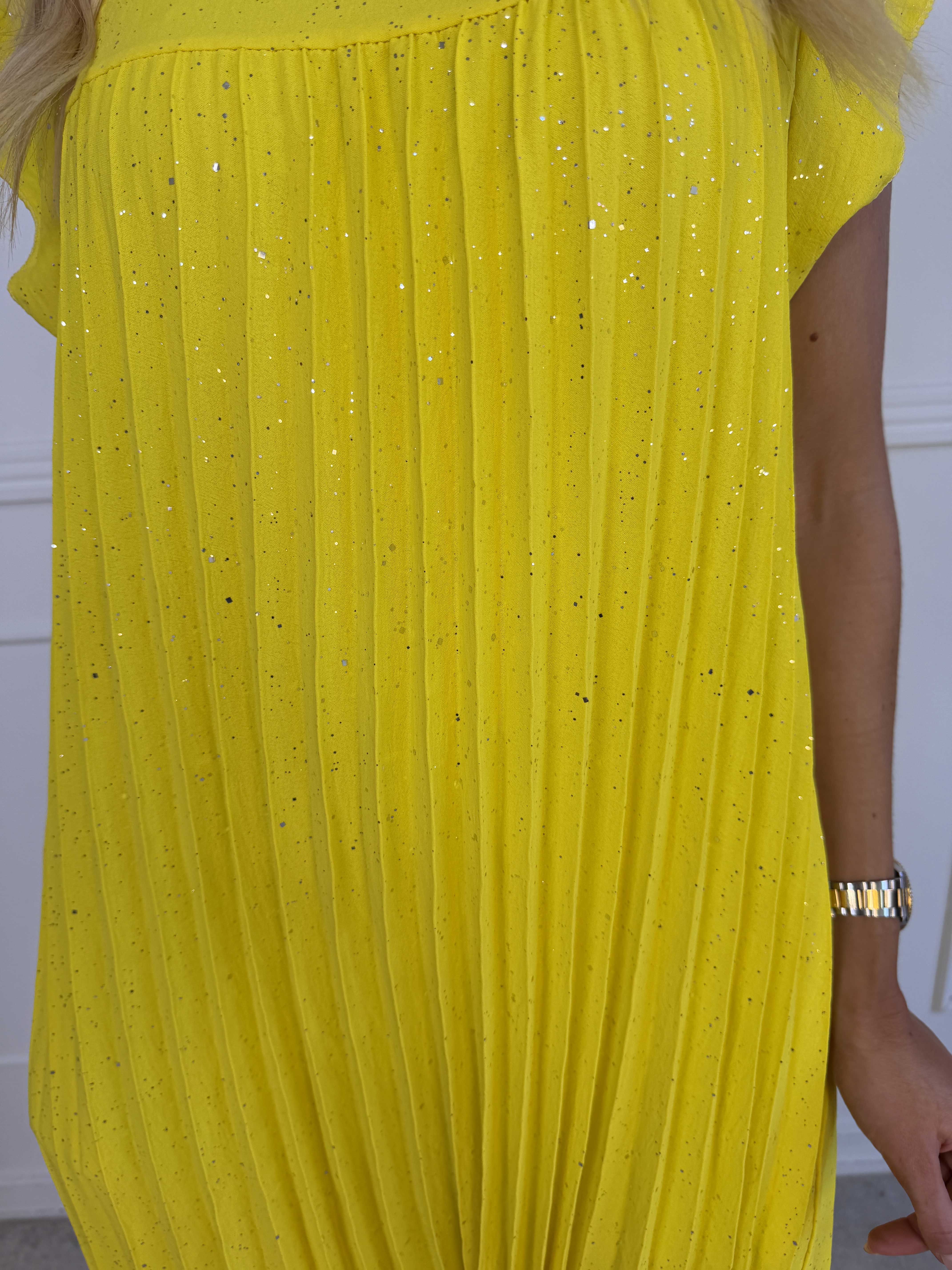 Nancy Glitter - Lang plus size kjole med plisseringer og lommer